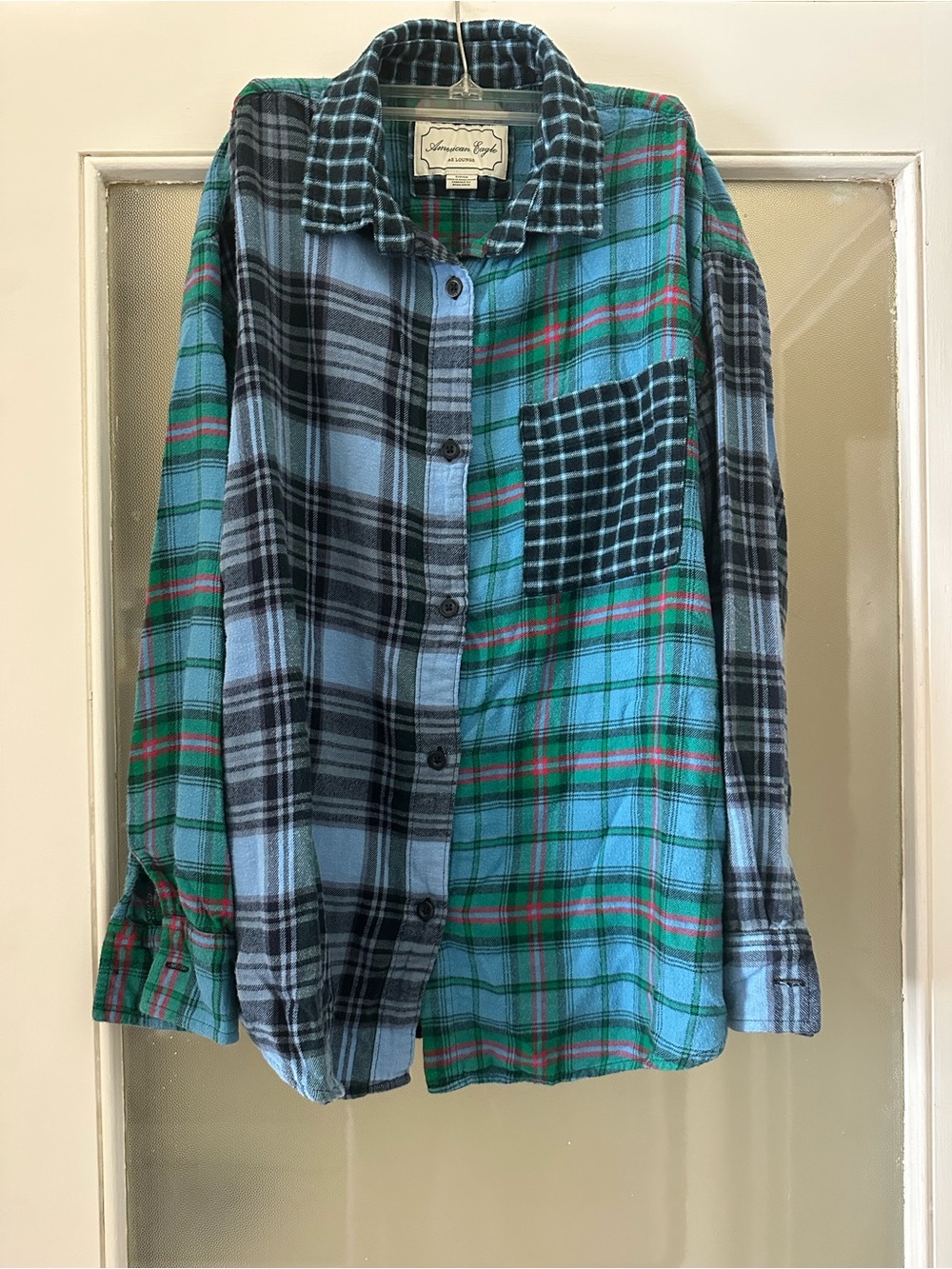 Men’s Vintage Y2K Patchwork American Eagle Striped Flannel Shirt